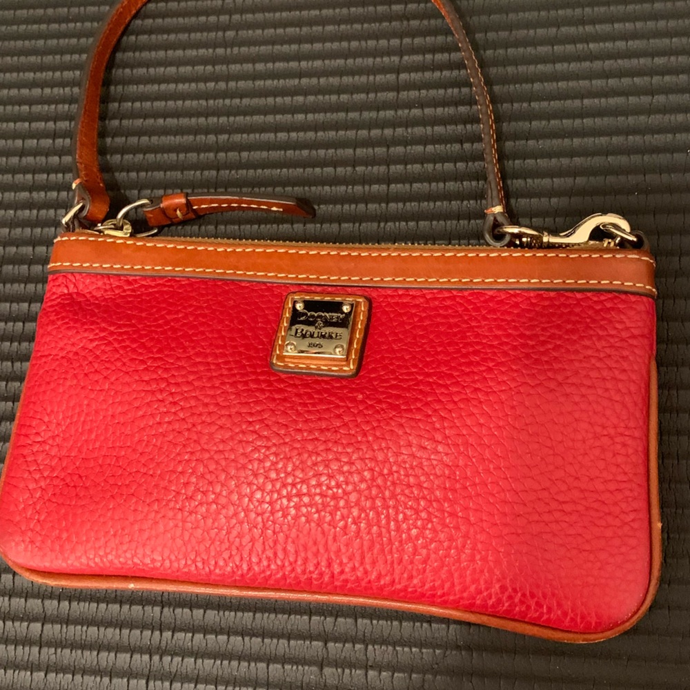 Dooney & Bourke Red and Tan Leather Wristlet